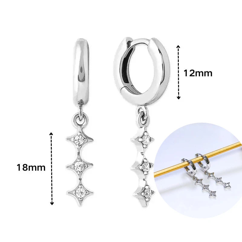 925 Sterling Silver Tassel Hoop Earrings for Women - White Zircon