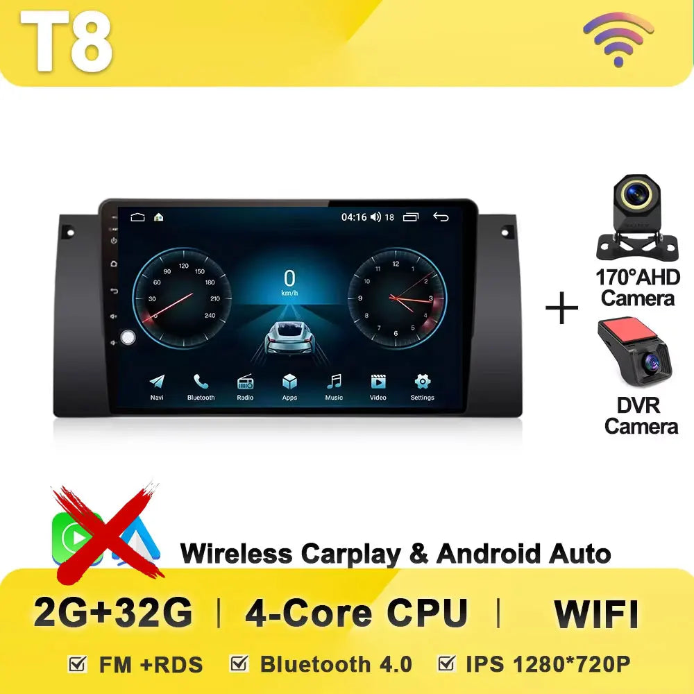 Android Car Stereo for BMW 5 Series E39 & X5 E53 (1995–2003) — Wireless CarPlay, Android Auto, 5G WiFi