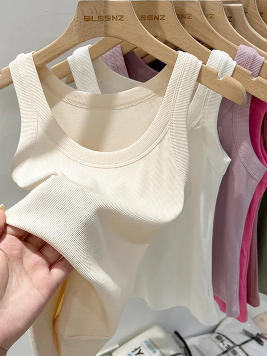 AOSSVIAO Women Solid Round Neck Ribbed Tank Top Camisole Women 2026 Summer Basic Elastic Tank Top O Neck Solid Tank Top