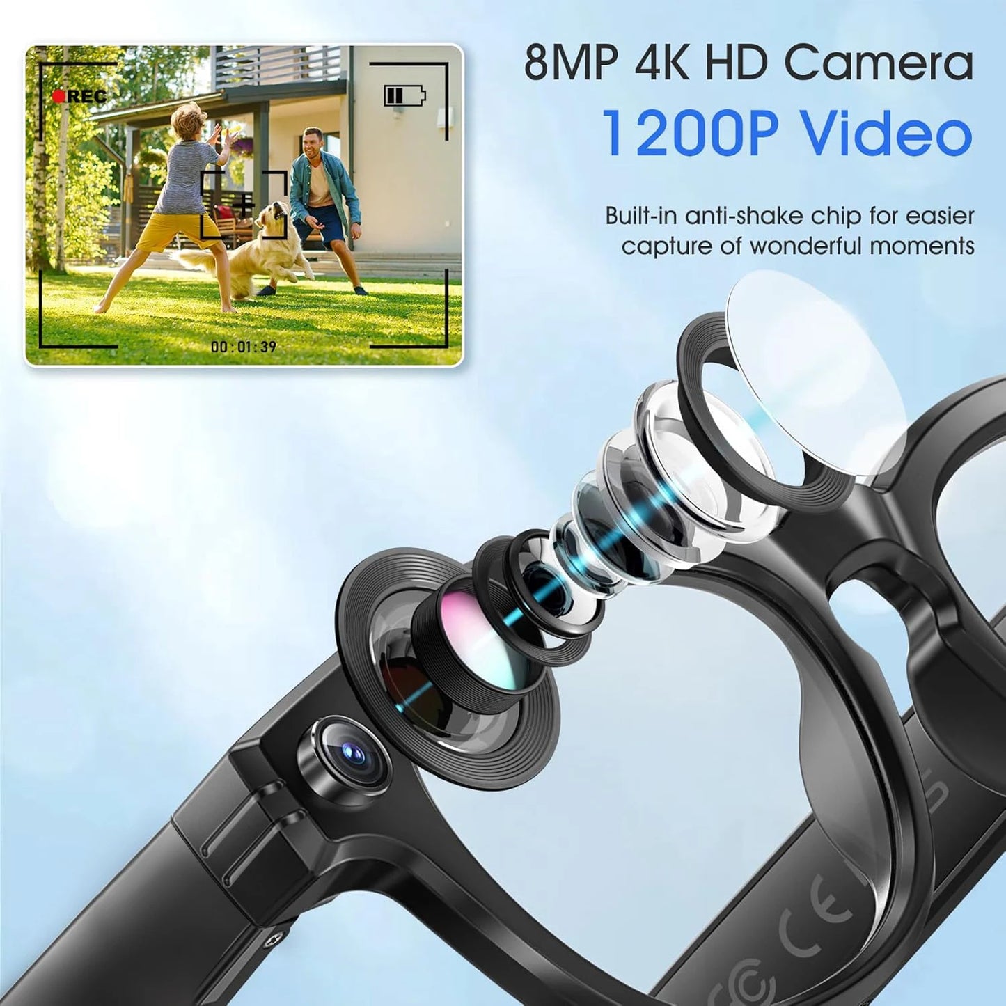 Smart Camera Glasses — Colour-Changing, 800W Photo & Video