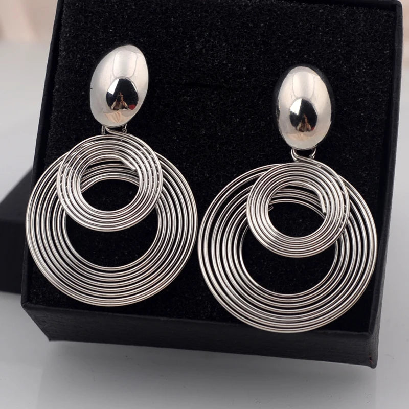 Big Round Statement Earrings — Gold & Silver Tone Geometric
