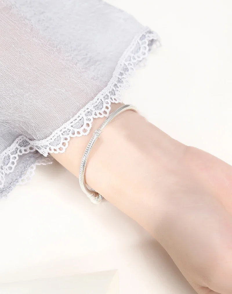925 Sterling Silver Zircon Charm Bracelet – Snake Chain Bangle for Women | 5 Styles, 16–23cm