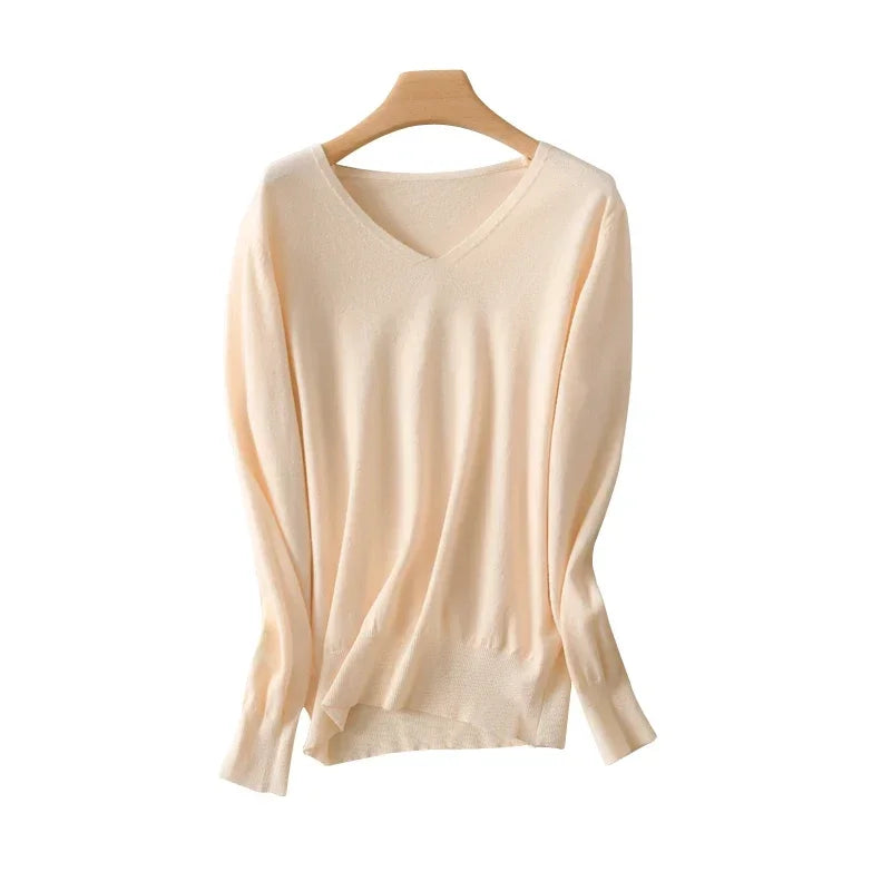 Women Sweater 2026 Spring Autumn Warm Winter Slim Fit Bottoming Shirt V-neck Korean Knitted Tops Casual High Strecth Jumpers