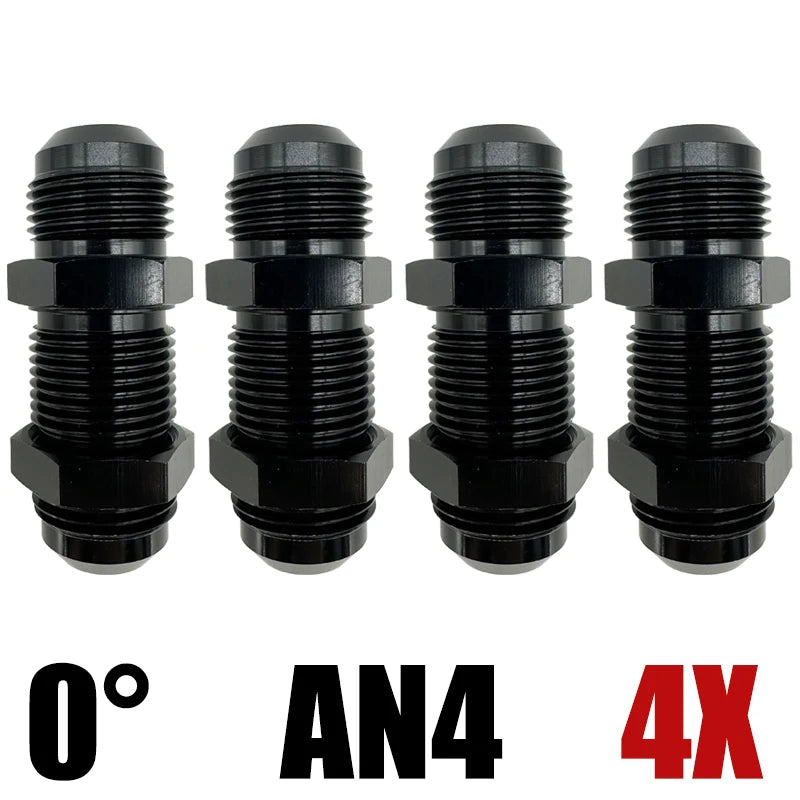 4X 0 Degrees AN3 AN4 AN6 AN8 AN10 AN12 Bulkhead Flare Fitting Union Adapter Fuel Hose Straight Fitting For Tab Rr Wirewall Black