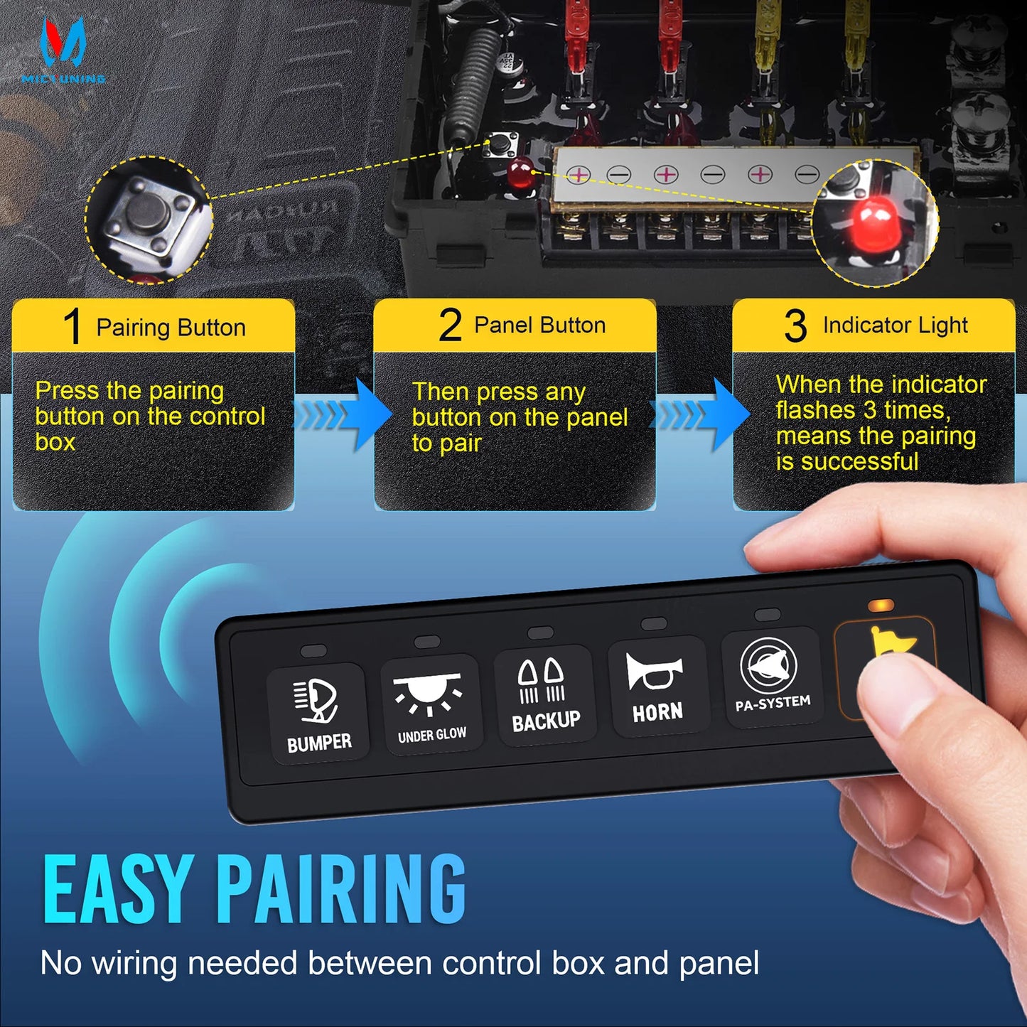 MICTUNING Wireless Switch Panel - 12V 60A/80A, 4 Control Modes