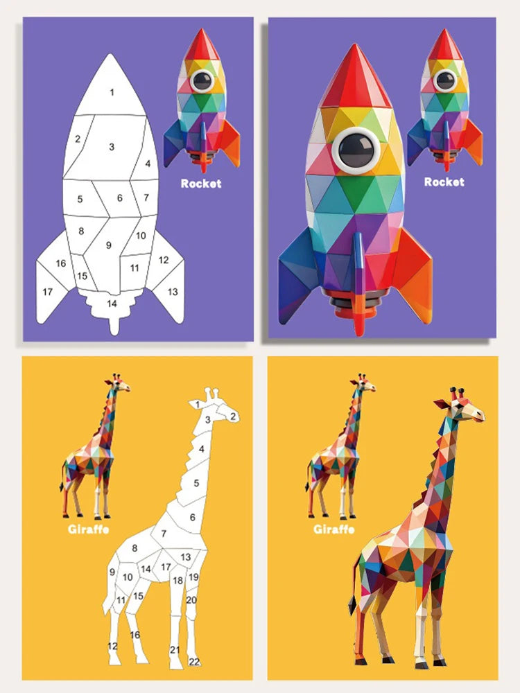 3D Puzzle Stickers DIY Craft Kits Animal Collage 5 Themes Back-to-School Gift Creative Educational 9-PCS Kit with Clips