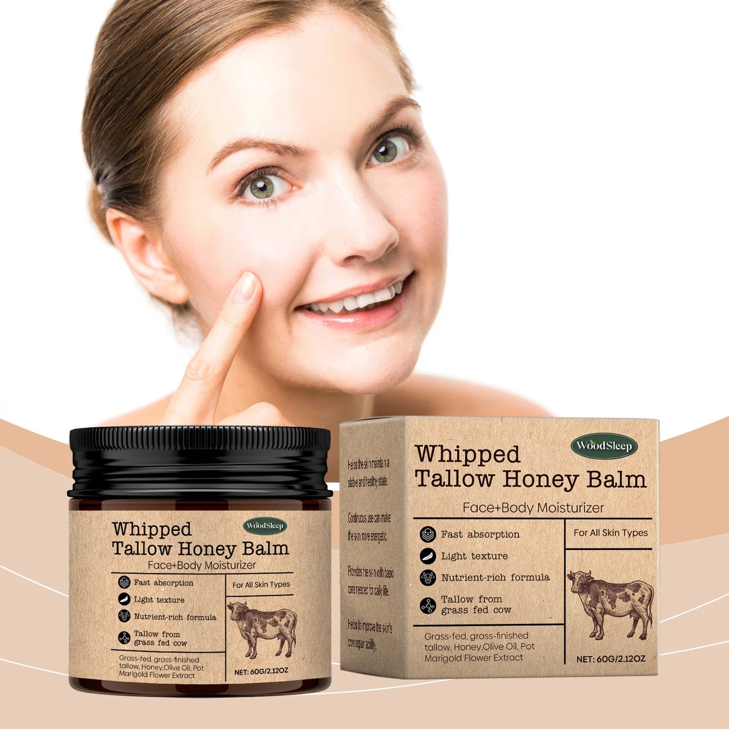 WoodSleep Whipped Beef Tallow Balm - Grass-Fed Tallow & Wild Honey