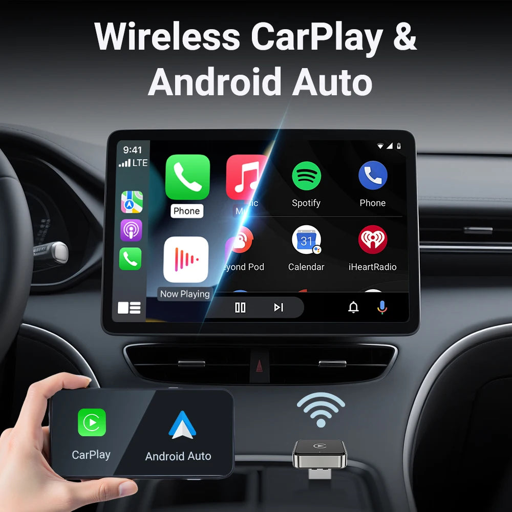 XUDA 2-in-1 Wireless CarPlay & Android Auto Adapter — Mini Smart Box, Dual-Band WiFi, Plug and Play
