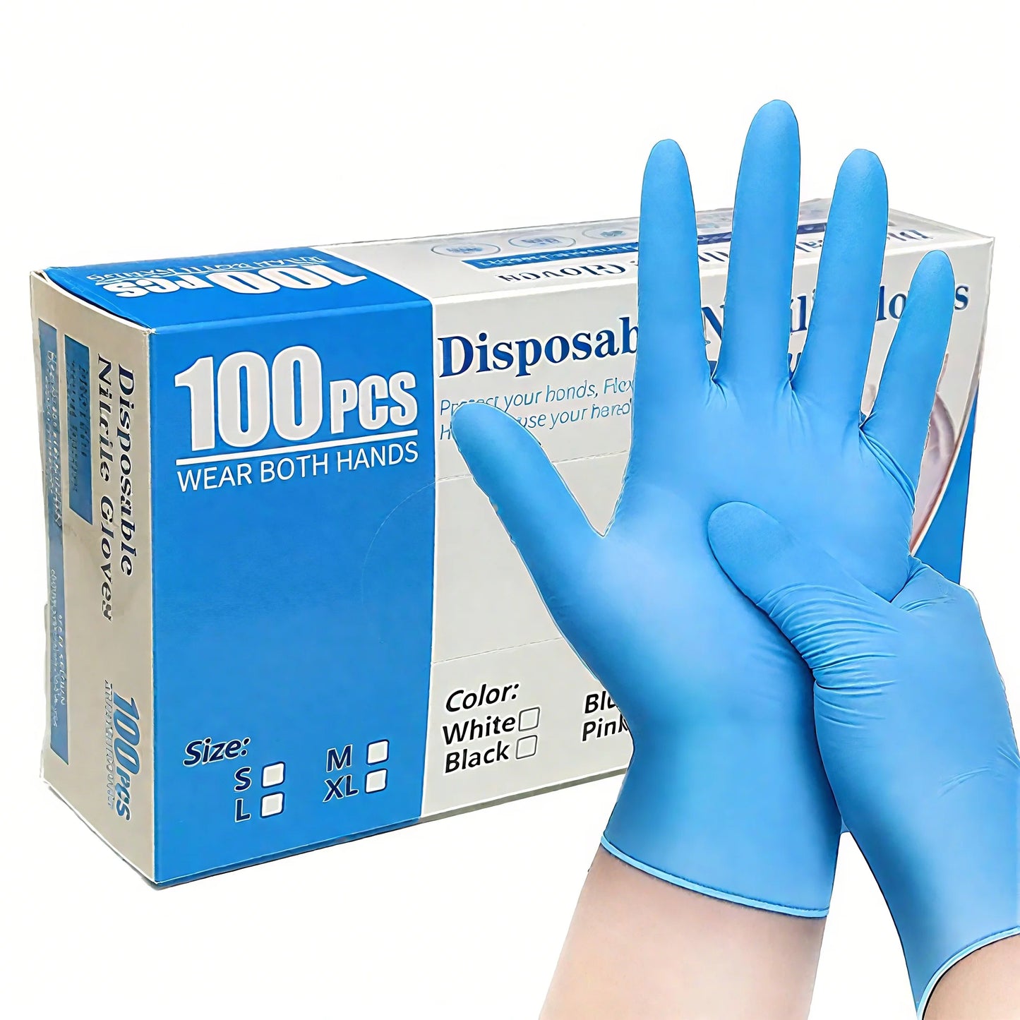 100PCS Disposable Nitrile Gloves, Blue Puncture Resistant & High Elastic, Textured for Dish Washing, Baking, Protection