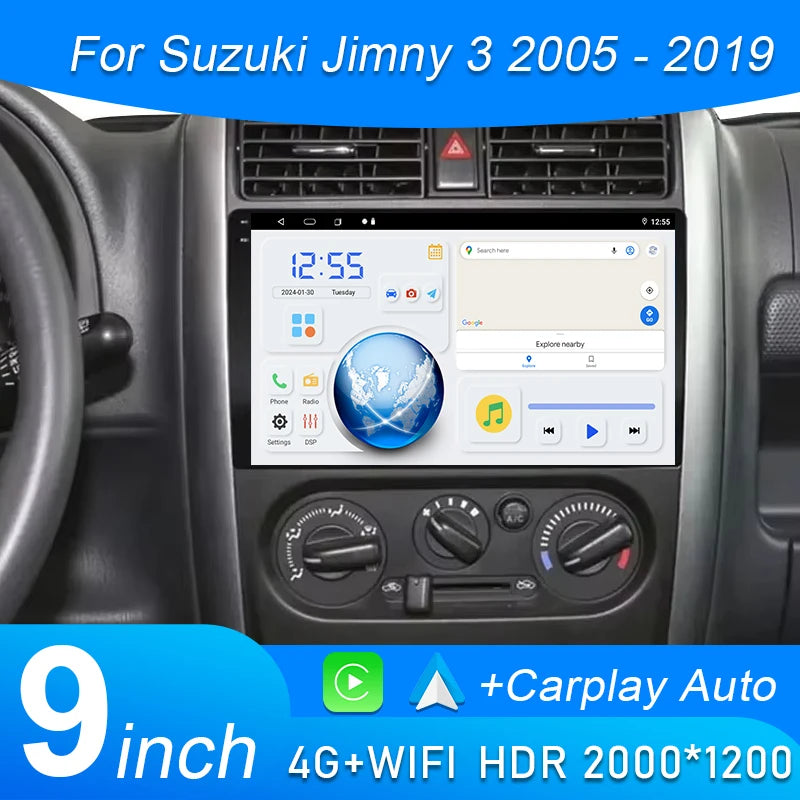 Android 15 Carplay Auto Car Radio For Suzuki Jimny 3 2005-2016 2017 2018 2019 Multimedia Player GPS Stereo DSP WiFi+4G Head Unit