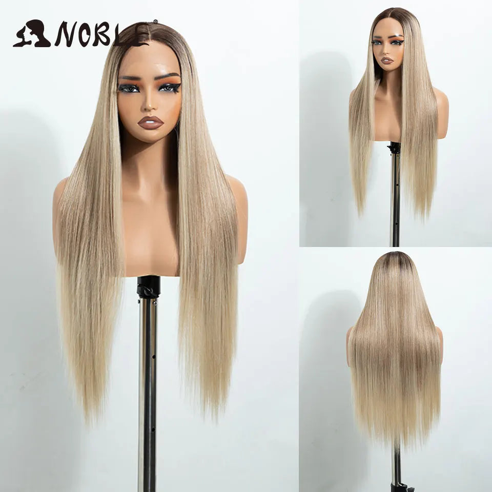 Noble Cosplay Long Straight Synthetic Lace Front Wigs For Women 30 Inch Middle Part Synthetic Lace Wig High Temperature Fiber