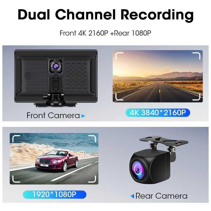 Jansite 10.1 inch UHD Car DVR 4K Dashcam CarPlay/Android Auto 4:3 Screen 5G WiFi GPS Navigation Recorder Rearview Camera FM AUX