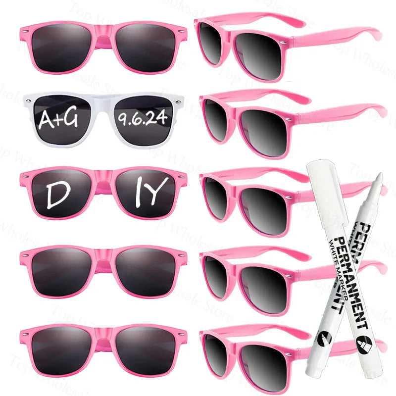 12-100 Pcs Wedding Personalized Sunglasses Bulk Custom Sunglasses with Paint Pens for Adult DIY Birthday Wedding Party Favors
