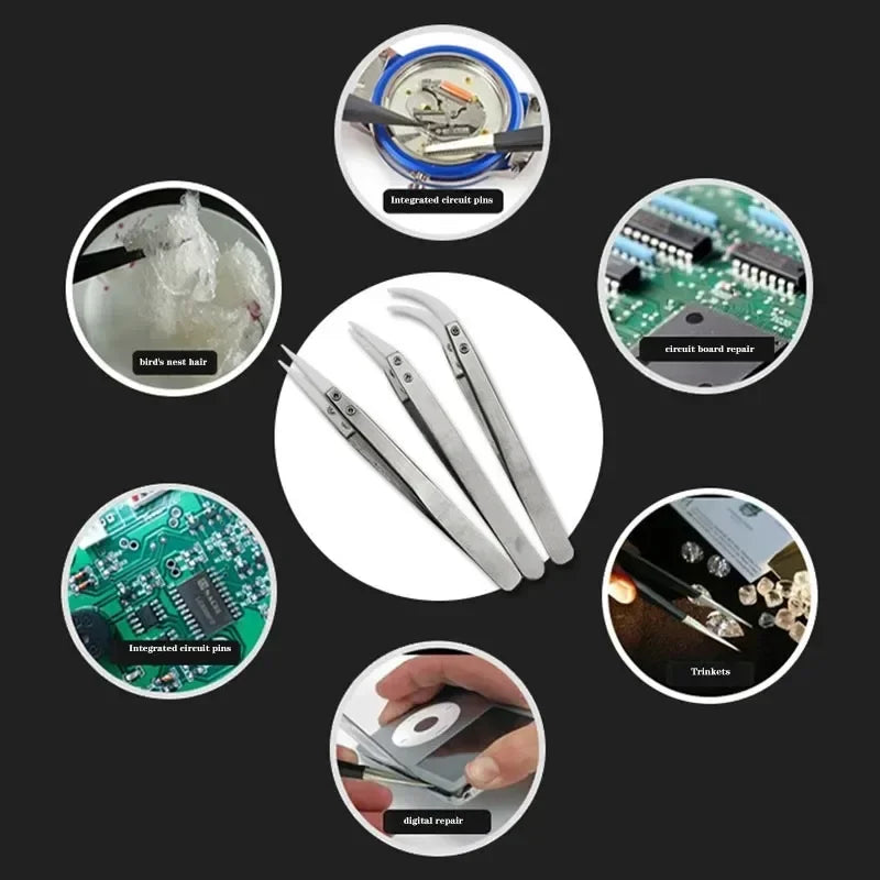1-3pcs Ceramic Tip Labor-saving Electronic Soldering Tweezers, Anti-Static Reverse Acid Resistant Precision Chuck Tweezers