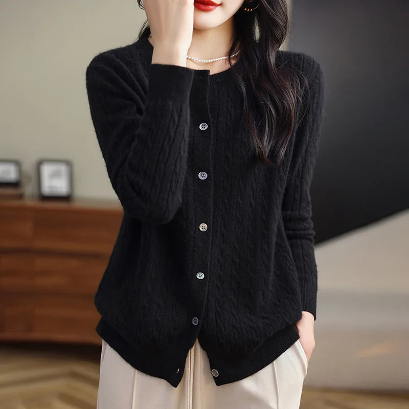 Women's Slim Fit Thick Knit Cardigan - Warm Crew Neck Sweater - photo 15