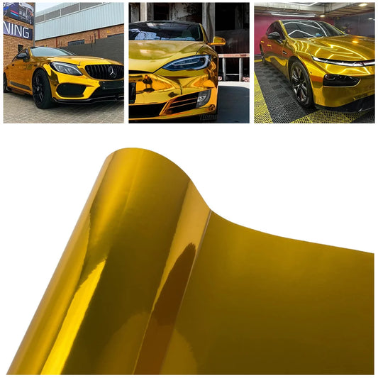 Glossy Gold Chrome Vinyl Wrap Film Car Motorcycle Sticker Waterproof Bubble Free Self-Adhesive Auto Styling Foil Sheet Decal