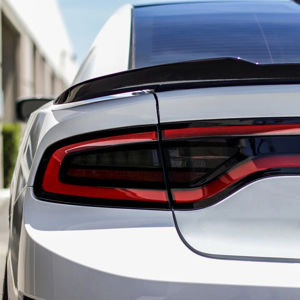4x Tail Light Smoked Tint Vinyl Overlay – Pre-Cut, Compatible with Dodge Charger 2015–2022