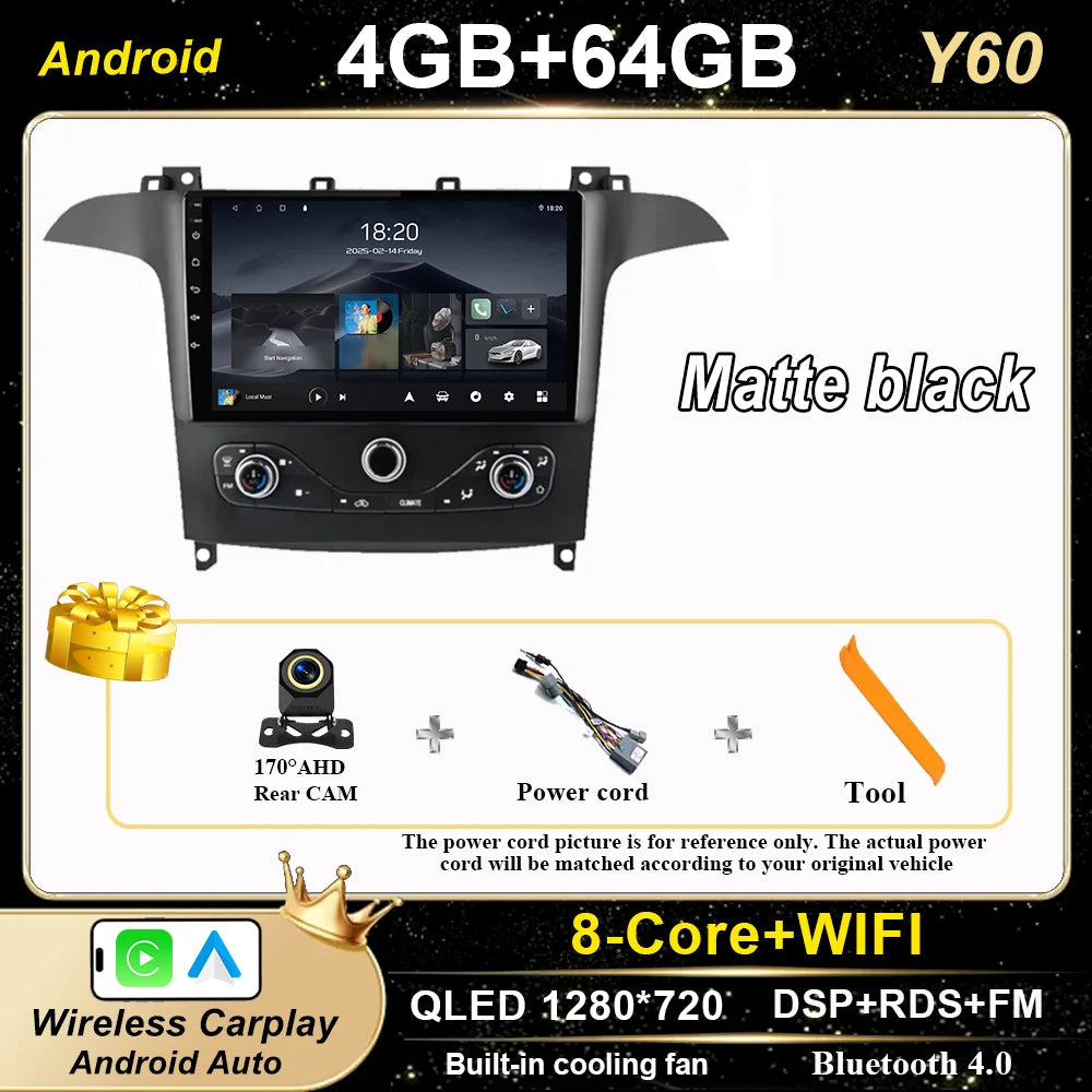 Android 16 For Ford S Max S-MAX 2006-2015 For Ford Galaxy 2014 Auto Multimidia Video Player Carplay Radio Stereo  Car Dvd WIFI