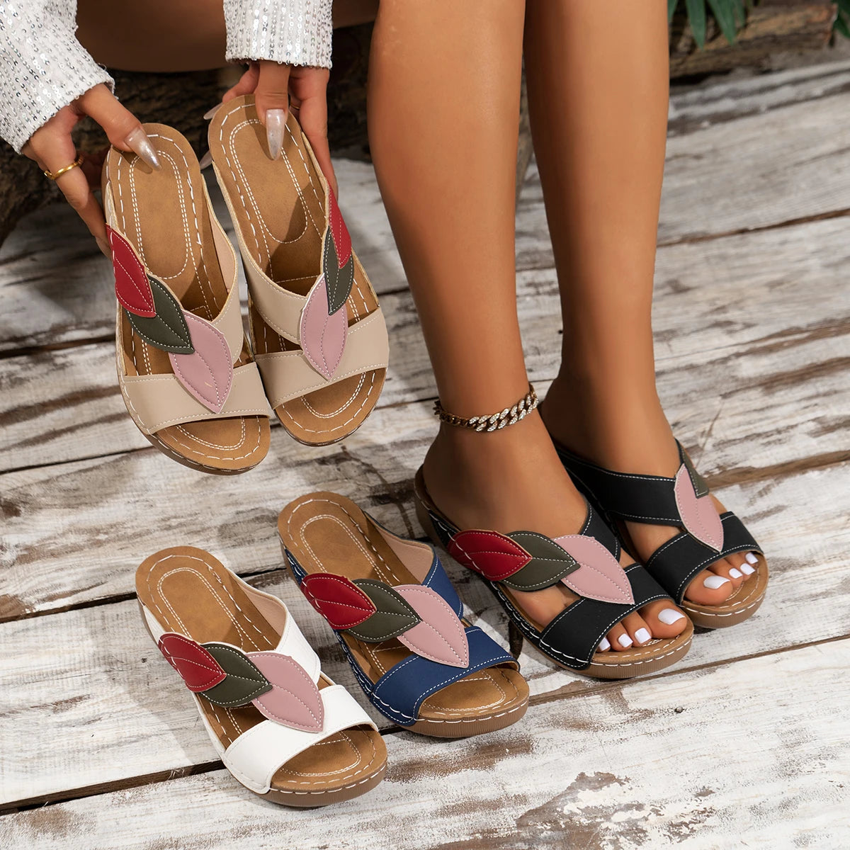 Soft-Sole Leather Sandals – Lightweight Non-Slip Flat Slides