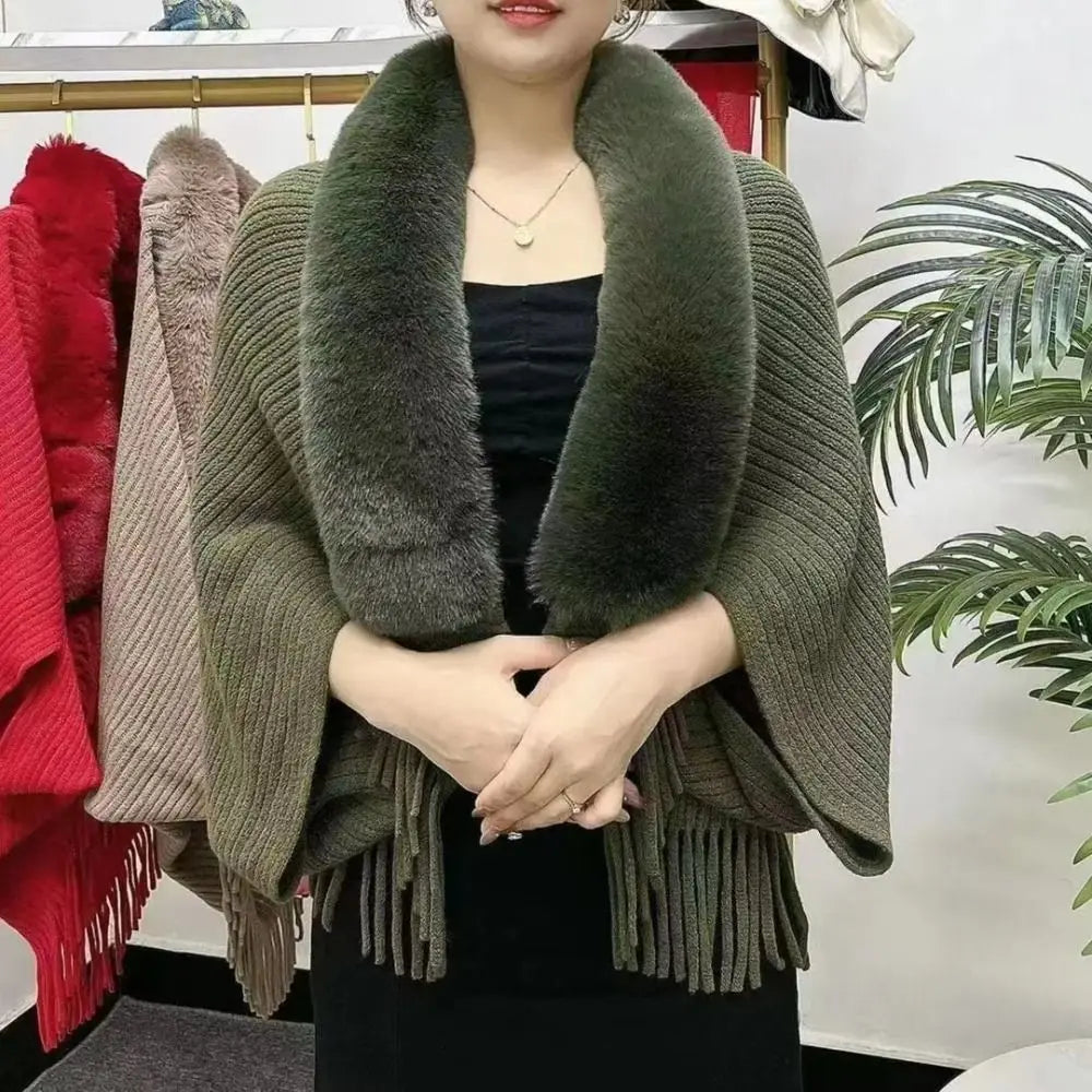 Women's Knit Shawl with Faux Fur - Thick Wrap for Evening Dresses - photo 8