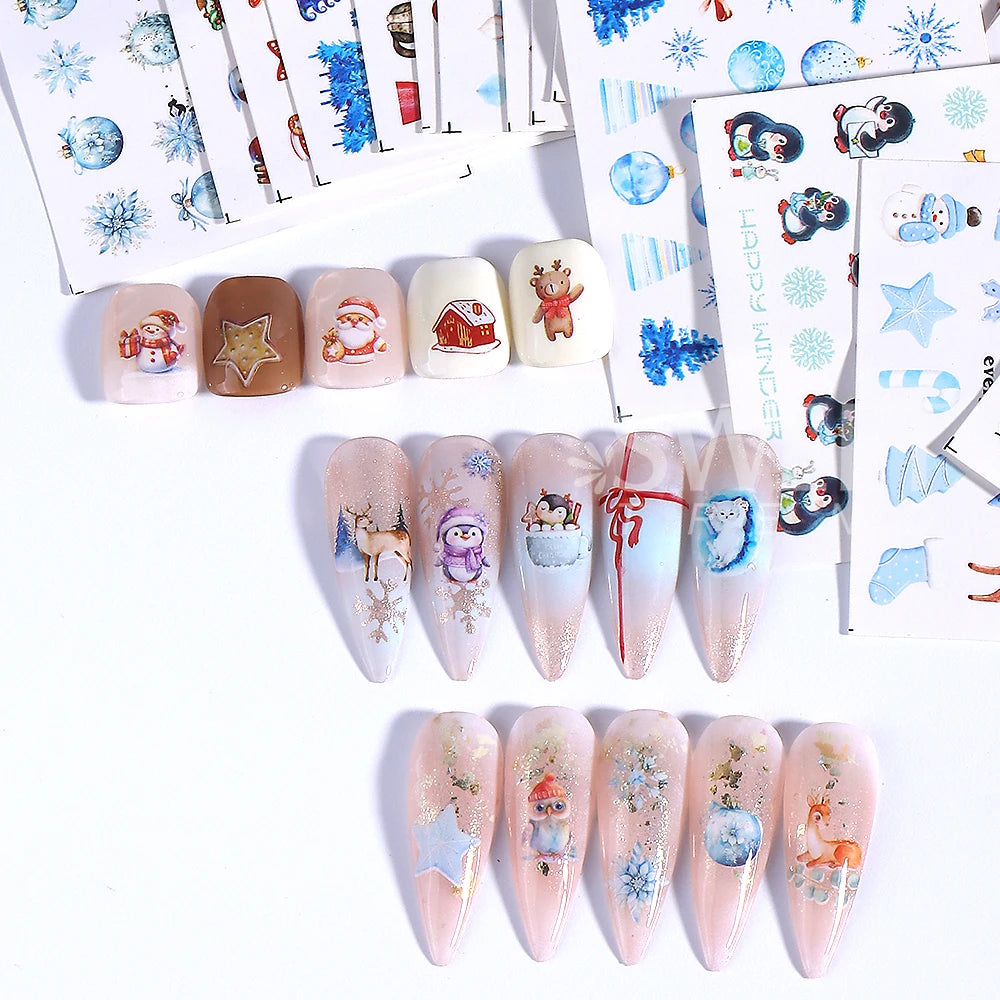 72pcs/set Autumn Christmas Nail Art Stickers Cartoon Animal Sakura Flowers Pumpkin Maple Nail Slider Water Decals Manicure Tips