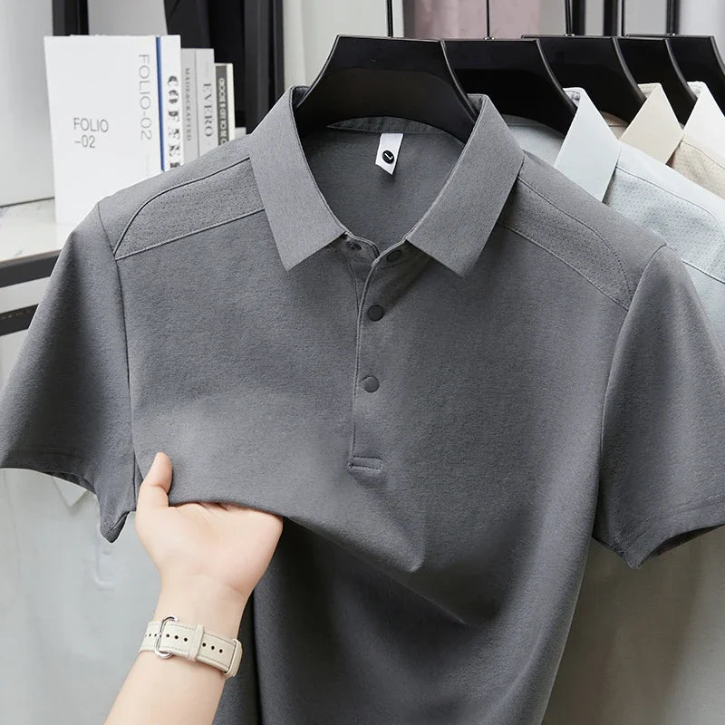 Men's Lapel Polo Tee - Breathable Soft Stretch, Summer Daily Wear