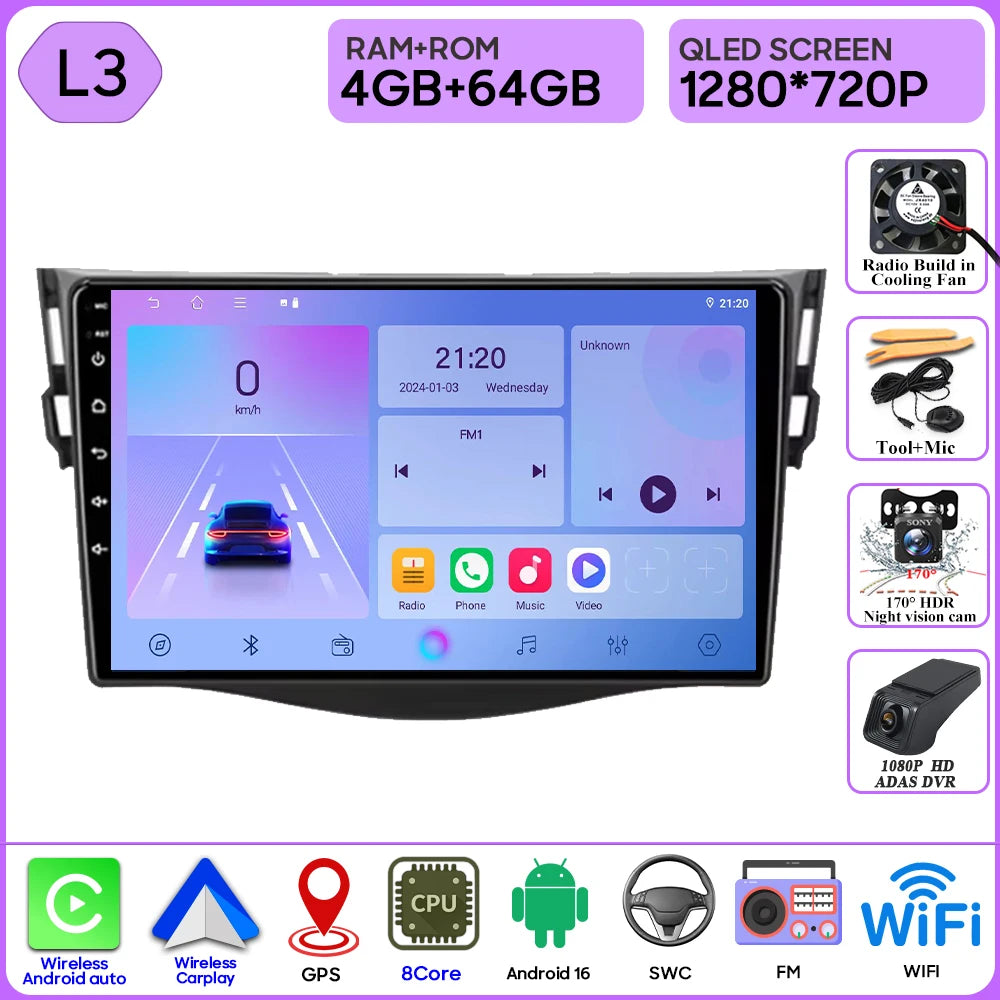 Android Auto For Toyota RAV4 Rav 4 2005 - 2013 Car Radio Carplay No 2din 4G Wifi Car Monitor Video GPS Navigation Stereo 2k BT