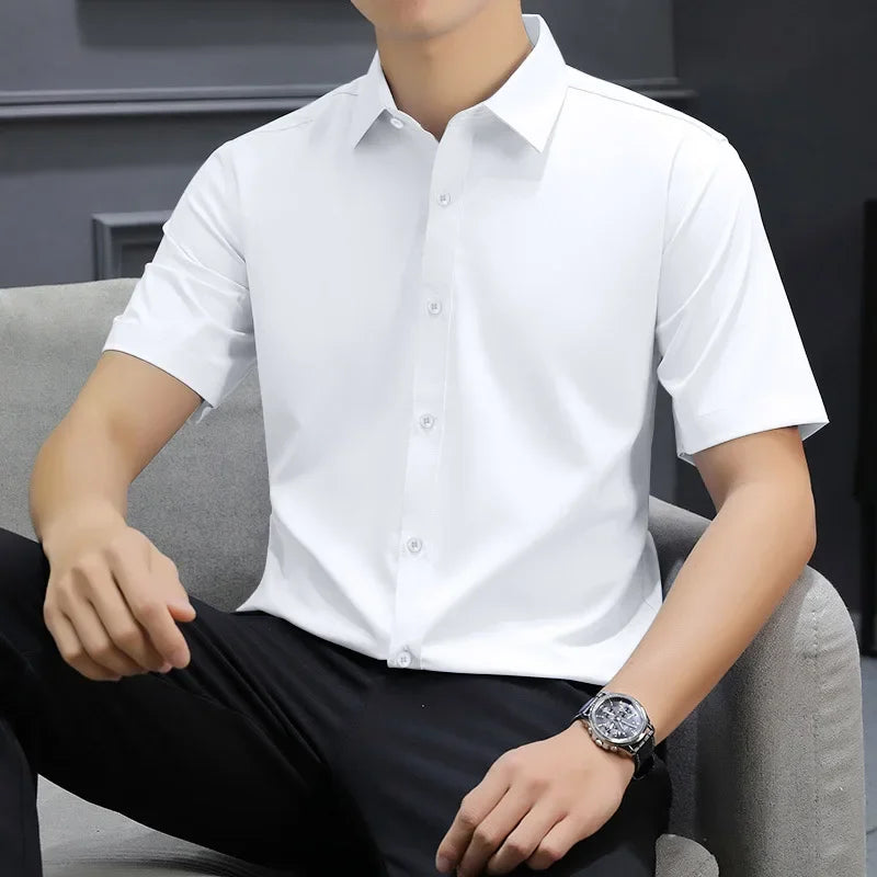 Men's Solid Short-Sleeve Shirt - No-Iron, Versatile Summer Casual