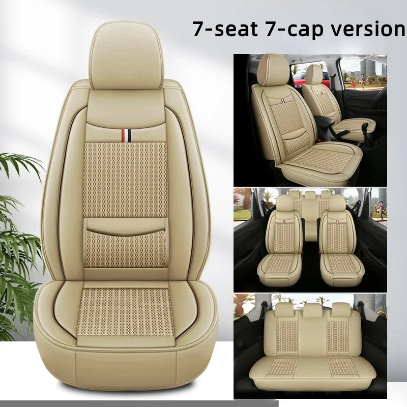 7-Seater Ice Silk & PU Leather Car Seat Cover Set for MPV