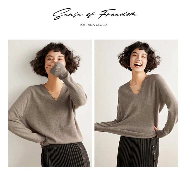 Women's Cashmere V-Neck Sweater, Knit Pullover