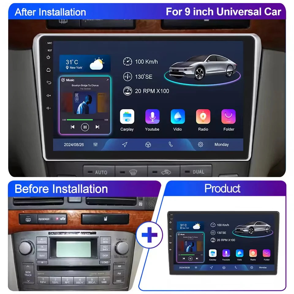 LEHX Universal 2-DIN Android Car Stereo (7"/9"/10") — Wireless CarPlay, Android Auto, GPS, 4G, WiFi