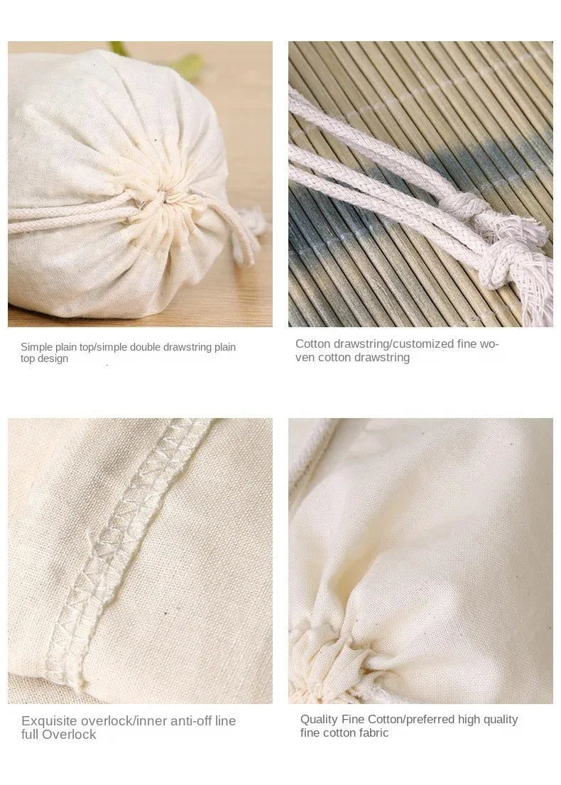 Natural Cotton Drawstring Storage Bags Christms Wedding Gift DIY Plain Pouch Reusable Home Organize Dustbag