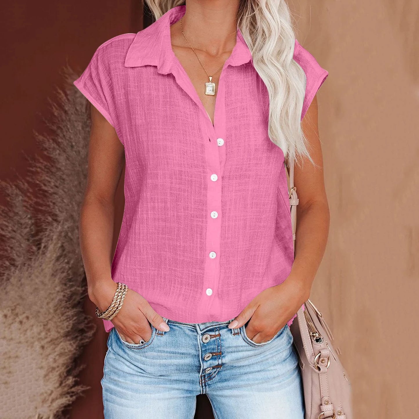 Women's Cotton-Linen Shirt — Casual Loose Short-Sleeve Summer Top