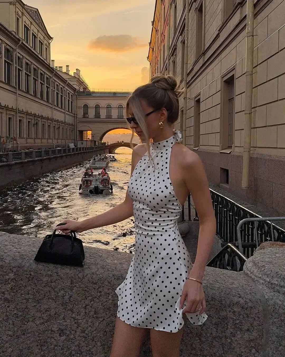 Chic Backless Polka Dot Halter Dress Women's Sleeveless Off Shoulder Lace Up Mini Vestidos 2026 Summer Lady Holiday Party Robe