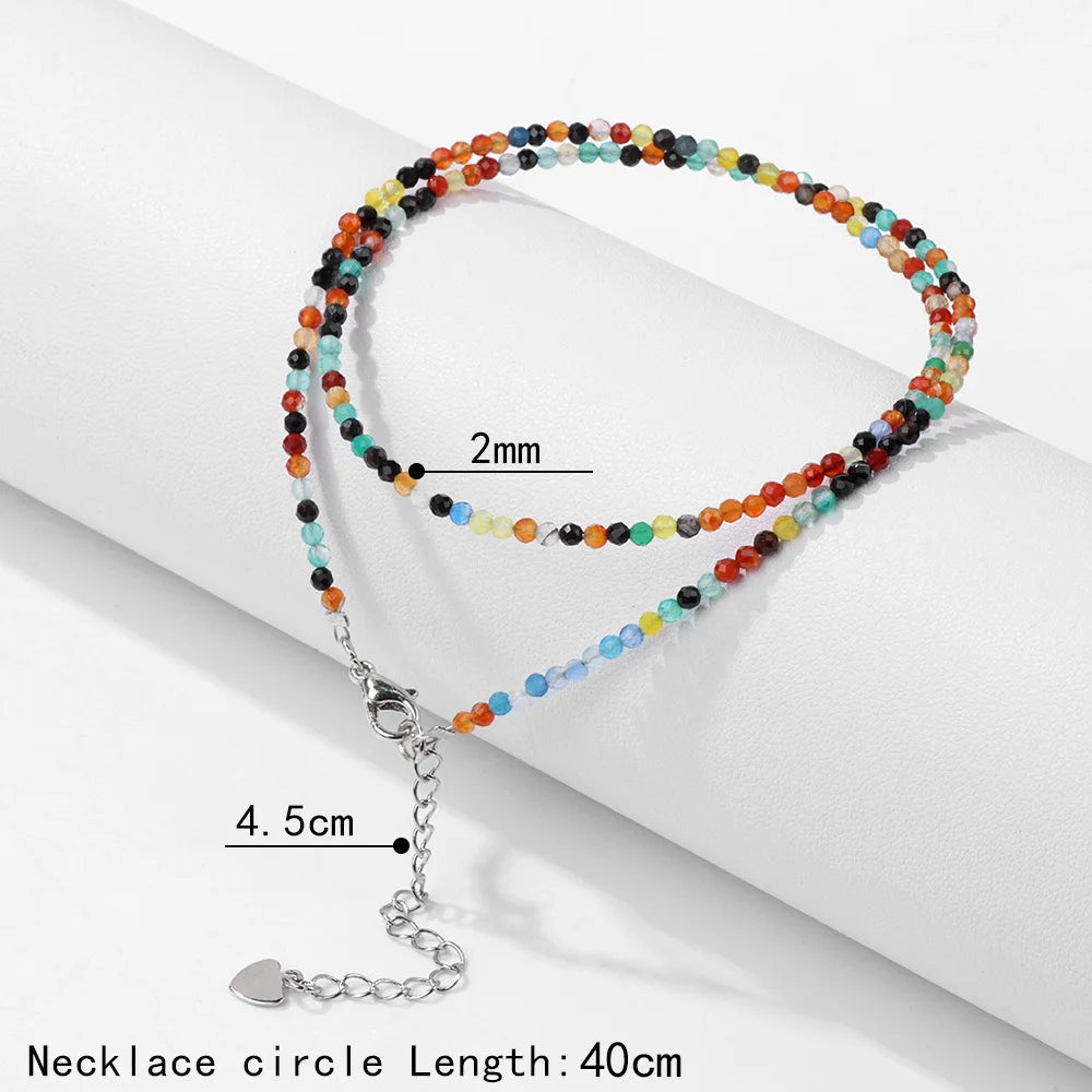 Mini Gem Stone Beaded Necklace 2mm Faceted Natural Agat Quartz Female Fashion Party Choker for Women Girl Jewelry Gift Wholesale