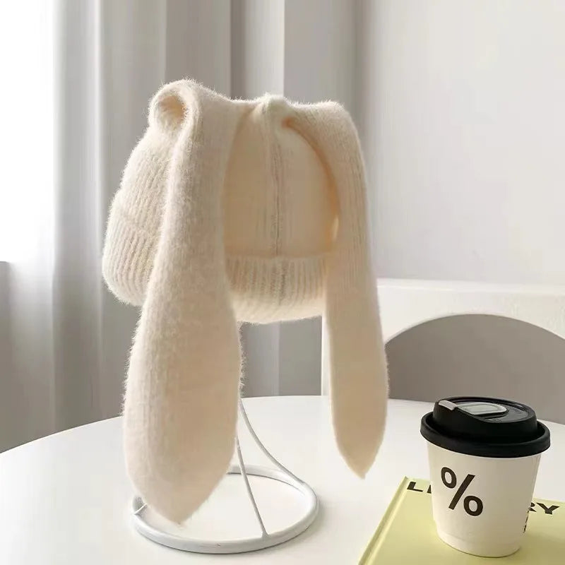 Women's Bunny Ear Knit Beanie - Cute 3D Ear Winter Hat