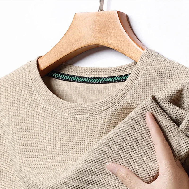 Men's Waffle Round-Neck Tee - Short Sleeve, Soft Breathable Summer