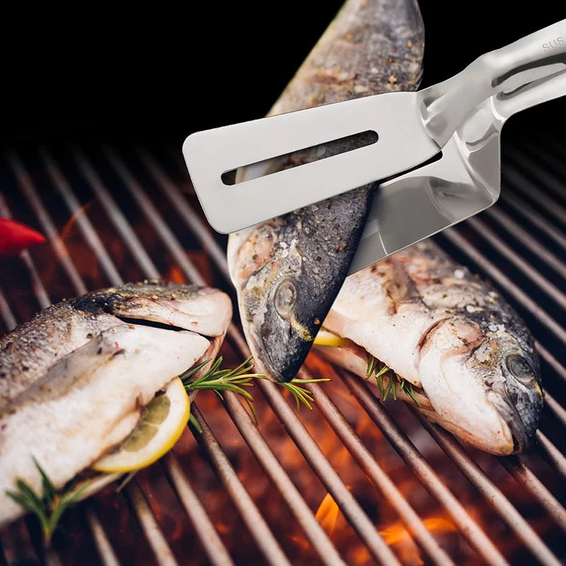 10-Inch Stainless Steel Steak Tongs: Multi-Purpose Food Clip for Grilling, Serving & Cooking