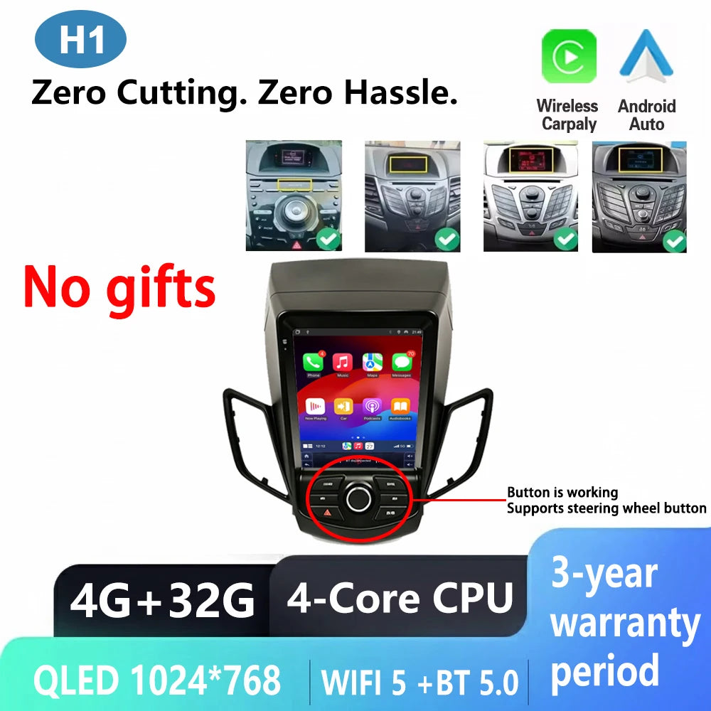 9.7" Car Stereo with Apple CarPlay & Android Auto, Compatible with Ford Fiesta MK6 & MK7
