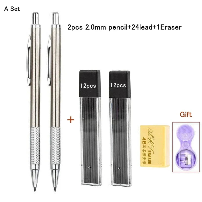 Full Metal Mechanical Pencil Set 0.3 0.5 0.7 0.9 1.3 2.0mm HB Automatic Pencil With Leads,for Art Drawing Writing Sketchin