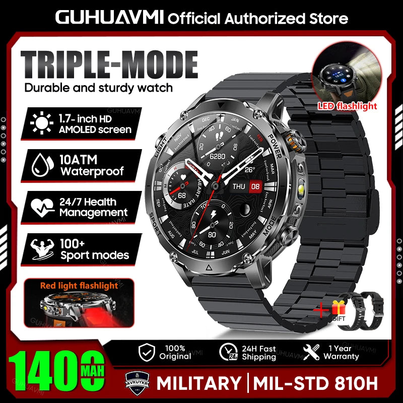 Rugged Outdoor Smart Watch — 1400mAh, 10ATM, Torch & BT Call