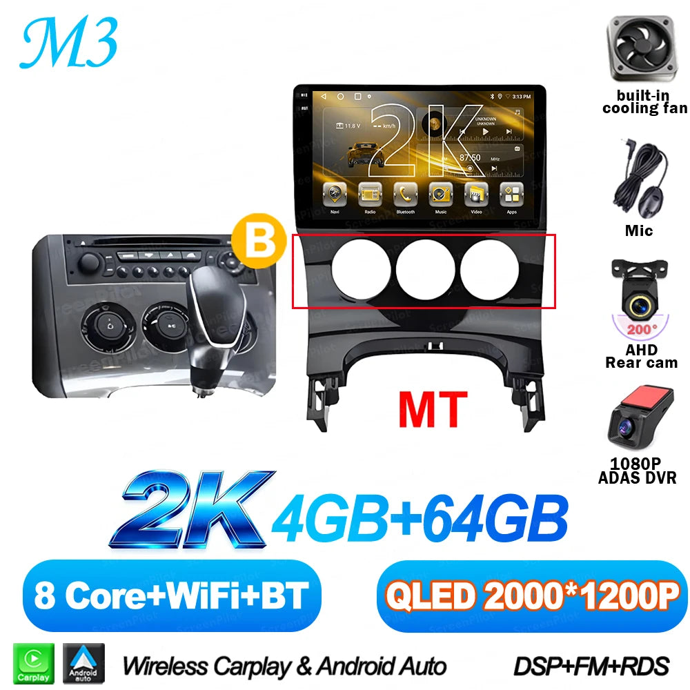 For Peugeot 3008 5008 AT MT 2009 2012-2016 Android 16 Car Radio Multimedia Video Player 2 Din Carplay Bluetooth 8 Core Wifi 4G
