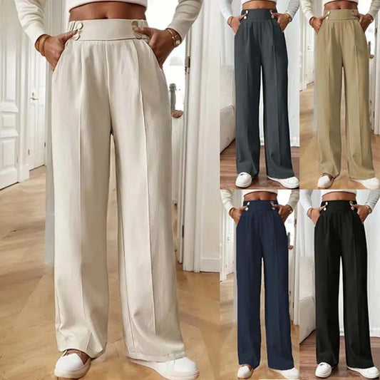 Women's high-waist wide leg pants, flowy elastic waist