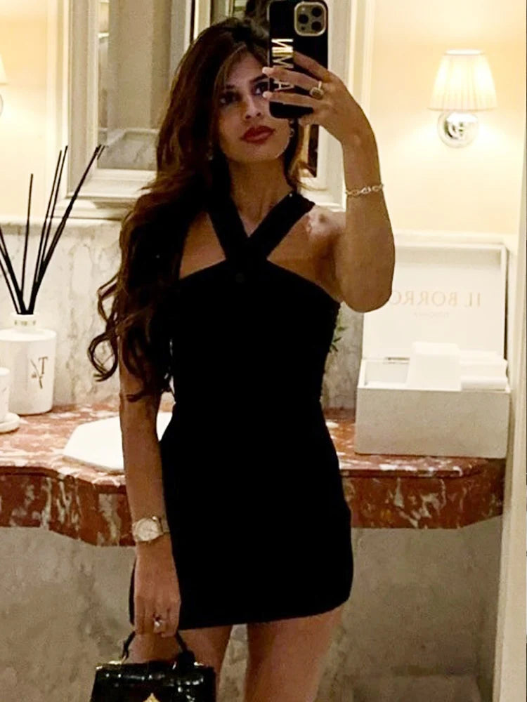 Women's Black Halter Bodycon Mini Dress - Backless Party Dress - photo 4