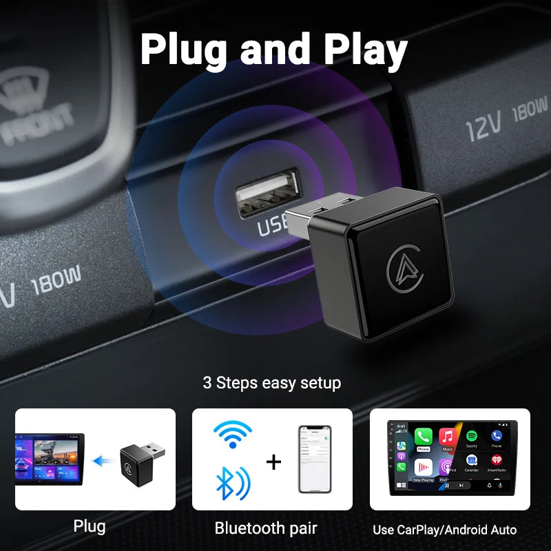 Wireless CarPlay & Android Auto Adapter, Compatible with Toyota, Volvo, Fiat, Kia, Ford & Jeep