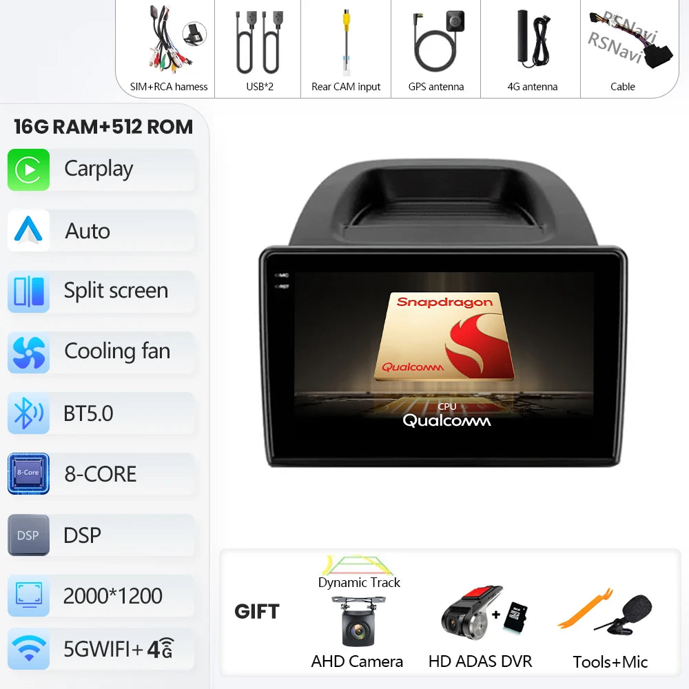 Android 16 Car Radio For Ford EcoSport Eco Sport 2017 2018 - 2023 Carplay Auto GPS Navigation 2 Din Player WIFI+4G Stereo Video