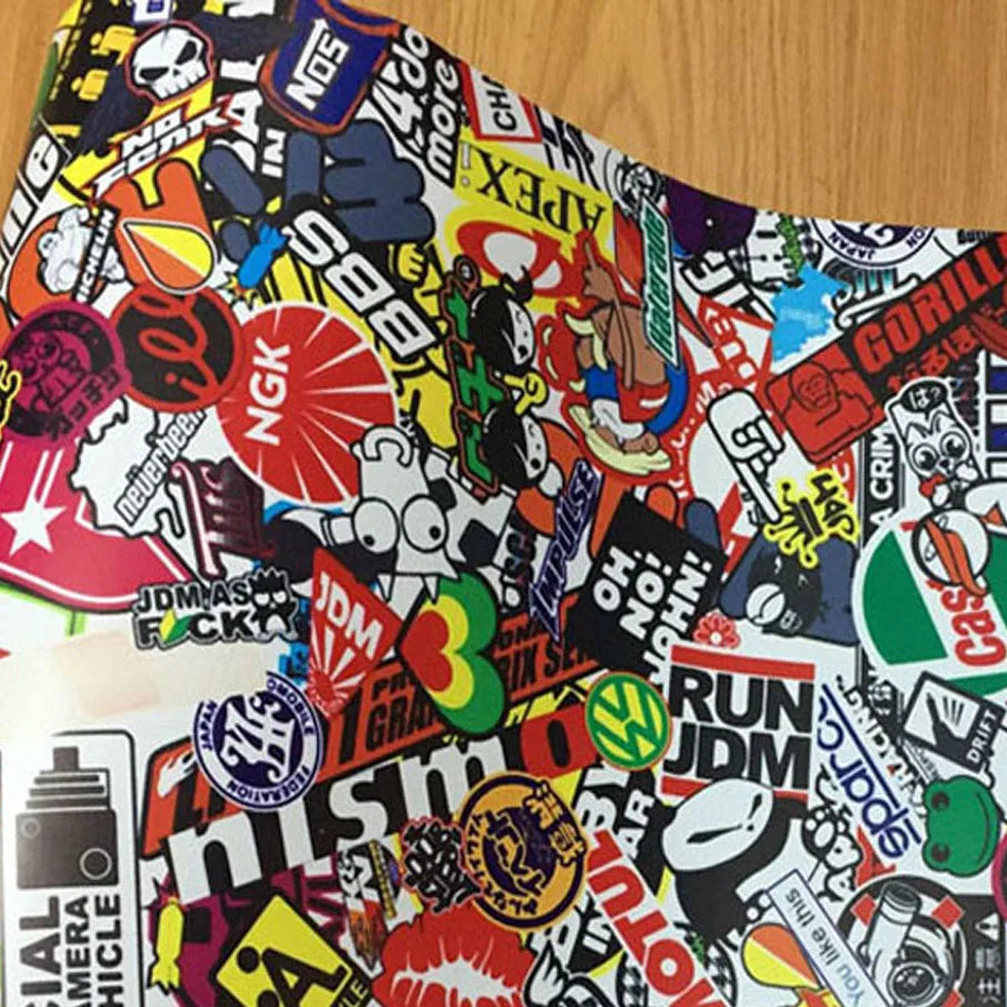 Skull Graffiti Stickerbomb Car Wrap — Vinyl Film, Air-Release