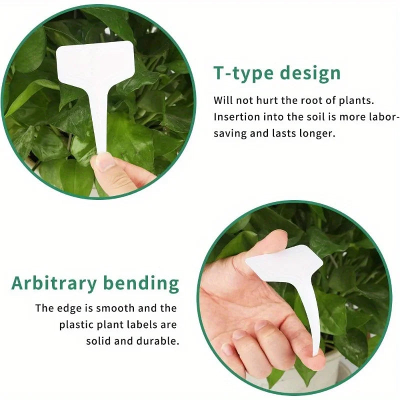100-Pack T-Shaped Garden Plant Labels – Waterproof Plastic Markers for Indoor & Outdoor Gardens