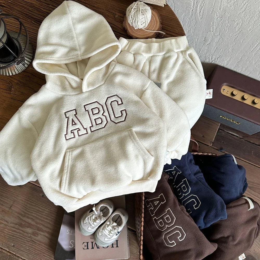 Kids Fleece Hoodie and Pants Set - Letter Print Winter Tracksuit - photo 8