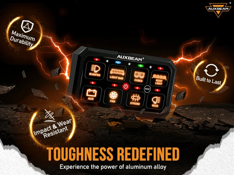 Auxbeam RGB 8 Gang Switch Panel Toggle/Momentary/Pulsed Supported Without App Control (One-Sided Outlet/Two-Sided Outlet)
